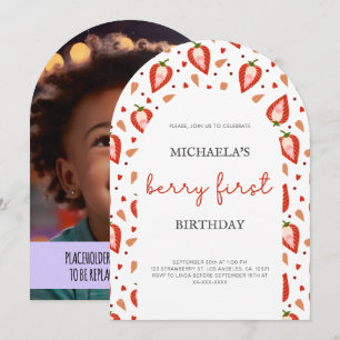 Cute Photo Berry First Birthday Arch Invitation