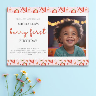 Cute Photo Berry First Birthday Invitation