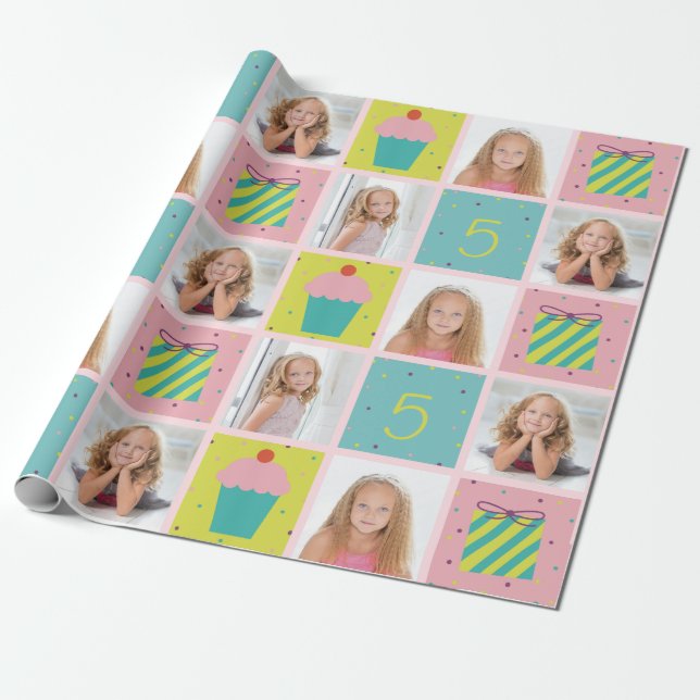 Cute Photo Birthday Customised Wrapping Paper (Unrolled)