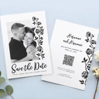 Cute Photo Black White Roses QR Code Website