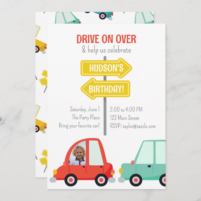 Cute Photo Cars Party Invitations (Front/Back)