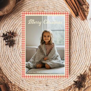 Cute Photo Christmas Family Red Plaid Gingham  Holiday Card