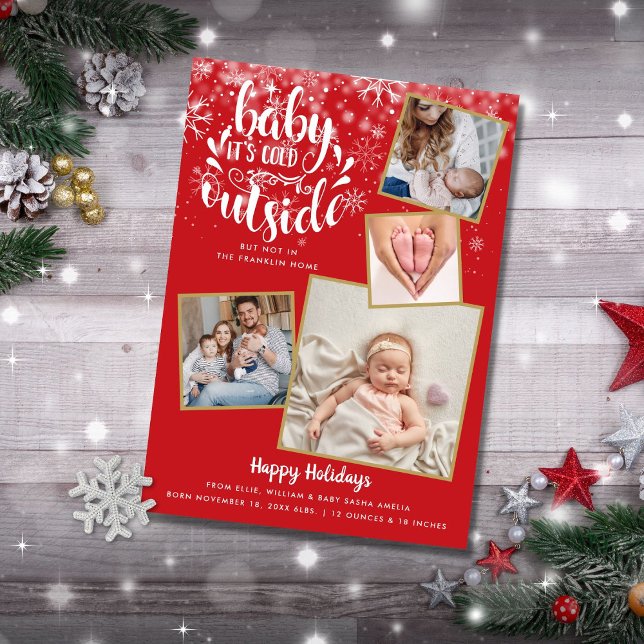 Cute Photo Christmas Holiday Birth Announcement (Creator Uploaded)