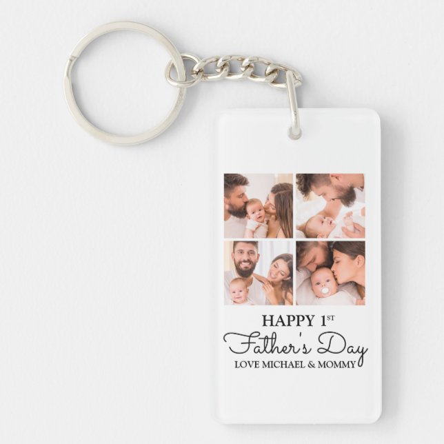 Cute Photo Collage Happy First Fathers Day Key Ring (Front)