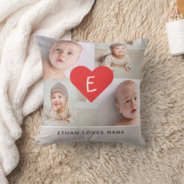 Cute Photo Collage Pillow with Monogram (Blanket)