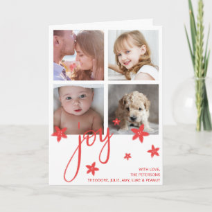 Cute Photo Collage Red Joy Christmas Holiday Card