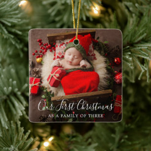 Cute Photo Elegant New Baby First Christmas Ceramic Ornament