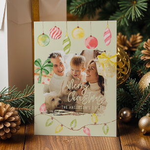 Cute Photo Green Christmas Holiday Card