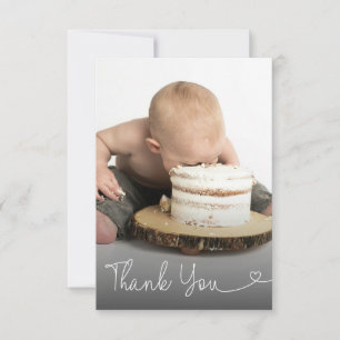 Cute photo Heart script 1st birthday Custom note Thank You Card