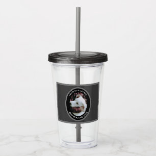 Cute Photo of Dad Hugging Sweet White Dog Grey Acrylic Tumbler