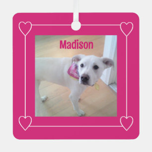 Cute Photo of Sweet Puppy Dog Pink and White Metal Tree Decoration