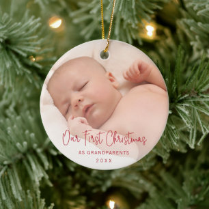 Cute Photo Our First Christmas as Grandparents Ceramic Tree Decoration