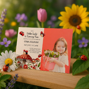 Cute Photo Our Little Ladybug Girl Birthday Invitation