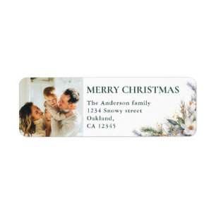 Cute Photo & Pine Greenery Green Merry Christmas