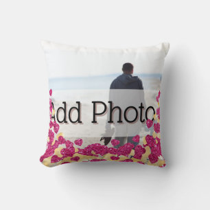 Cute Photo Pink and Gold Glitter Heart Modern love Cushion