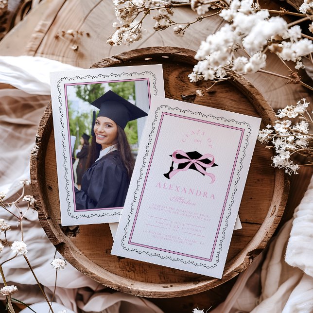 Cute Photo Pink Coquette  Bow Graduation Invitation (Creator Uploaded)