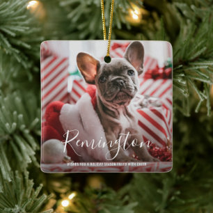 Cute Photo Puppy Dog First Christmas Ceramic Ornament