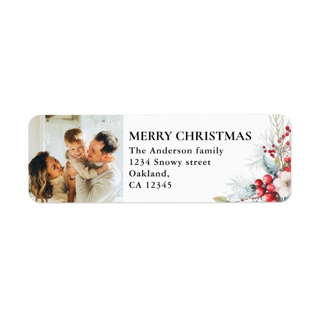Cute Photo & Red Berries | Green Merry Christmas (Front)