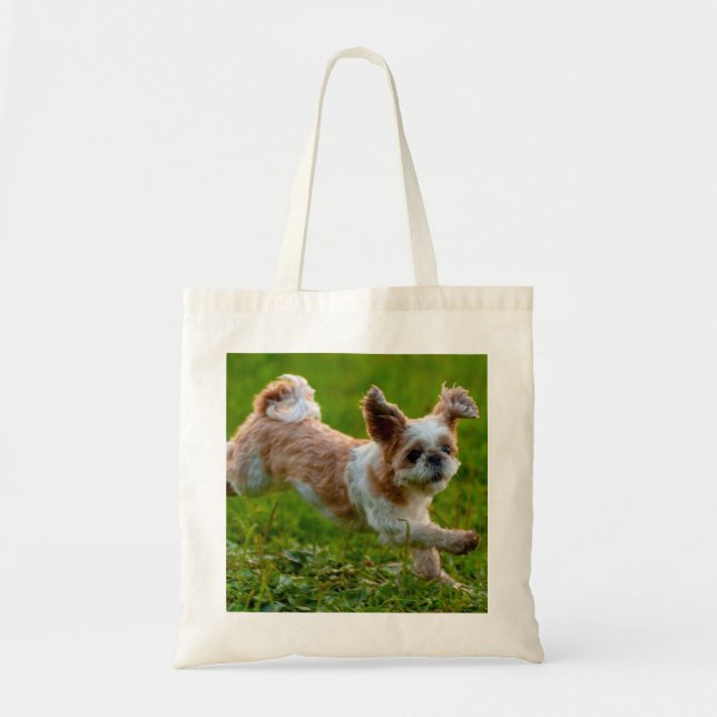 Cute Photo Running Shih Tzu Dog Tote Bag (Front)