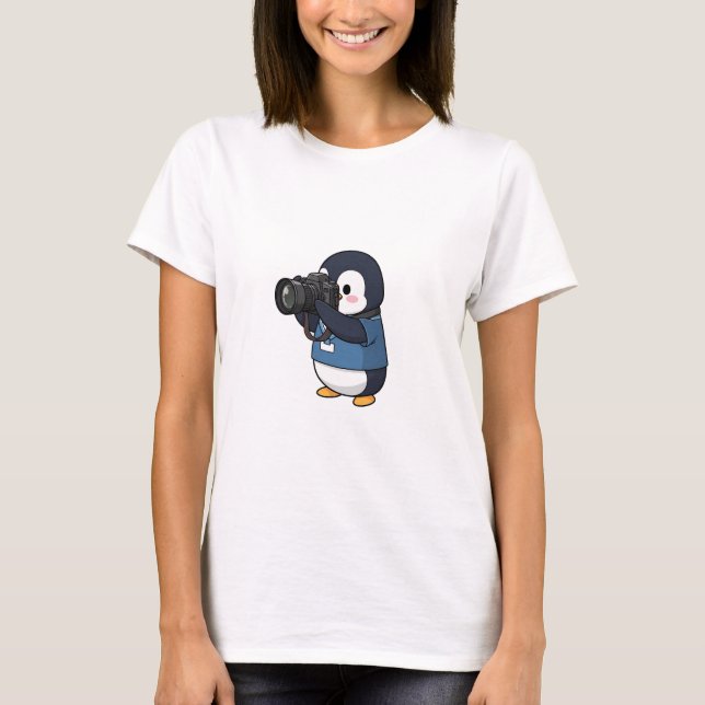 Cute Photographer Penguin Taking Pictures with DSL T-Shirt (Front)