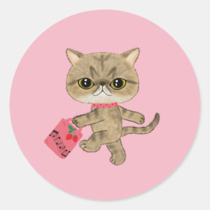 Cute Piano Cat Classic Round Sticker