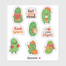 Cute Pickle Book Lover Stickers Funny Cosy Fall 