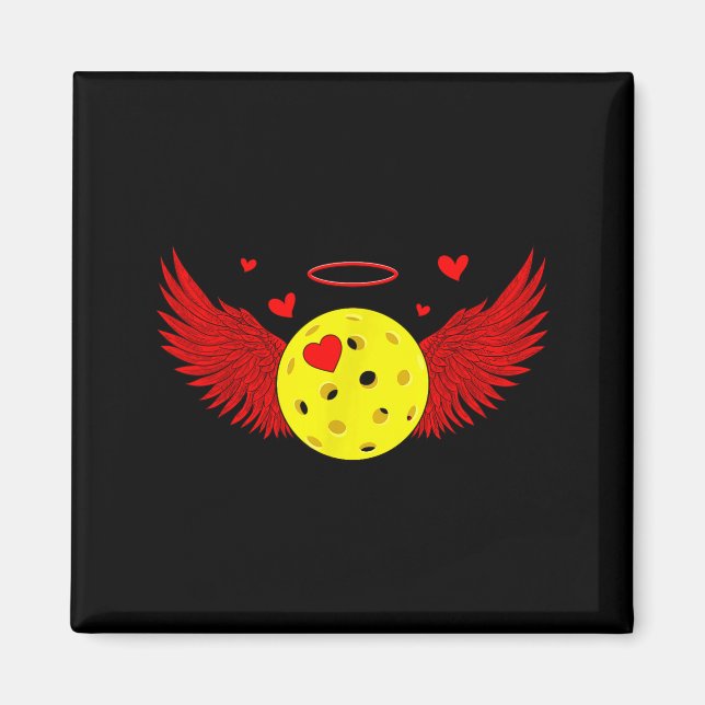 Cute pickleball &amp;cupid wings happy valentines magnet (Front)