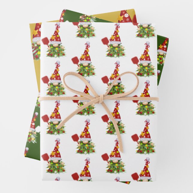 Cute Pickleball Christmas Gnomes  Wrapping Paper Sheet (In situ)