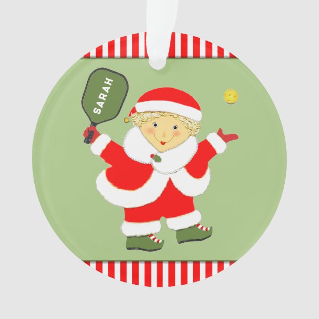 Cute Pickleball Christmas Keepsake Ornament (Front)