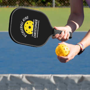Cute Pickleball King Name Ball Black Yellow Sports Paddle