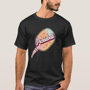 Cute Pickleball Paddle with Hearts & Retro Script T-Shirt
