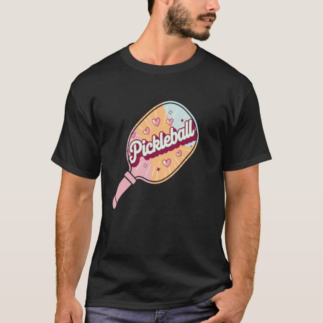 Cute Pickleball Paddle with Hearts & Retro Script T-Shirt (Front)