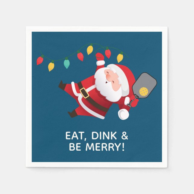 Cute Pickleball Santa Blue Christmas Party Napkin (Front)