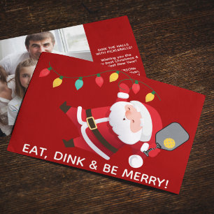 Cute Pickleball Santa Red Christmas Photo Holiday Card