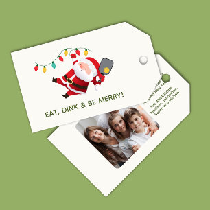 Cute Pickleball Santa White Christmas Photo Gift Tags