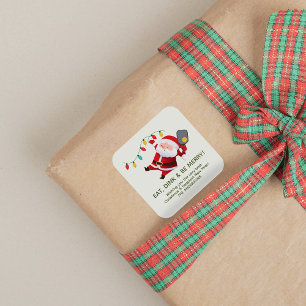 Cute Pickleball Santa White Christmas Square Sticker