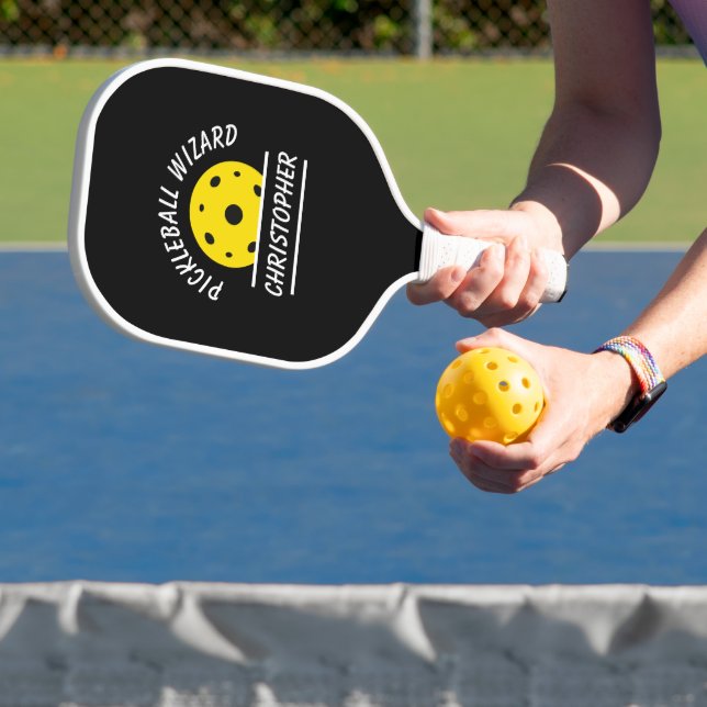 Cute Pickleball Wizard Name Ball Black Yellow Fun Paddle (Insitu)