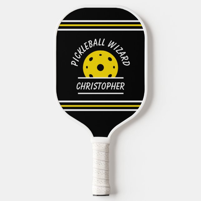 Cute Pickleball Wizard Name Ball Black Yellow Pro  Pickleball Paddle (Front)