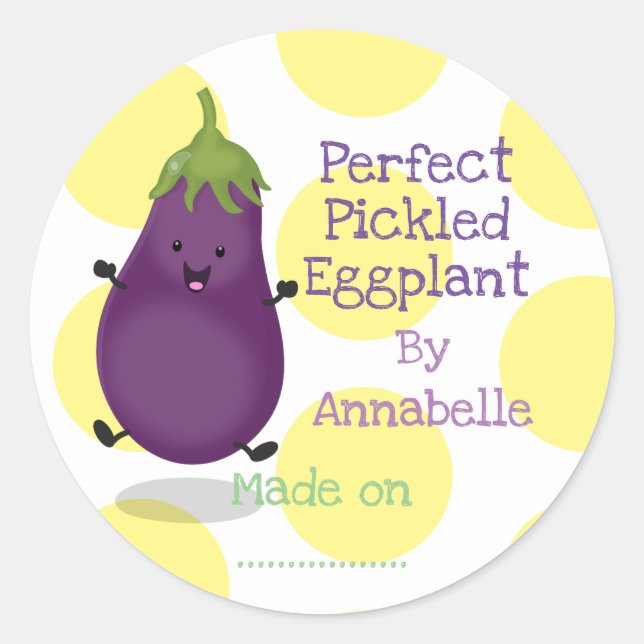 Cute pickled eggplant cartoon illustration label (Front)