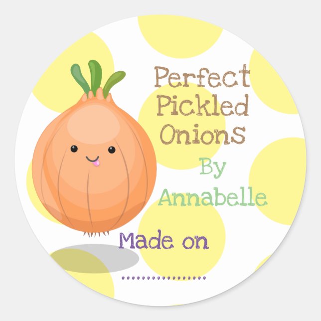 Cute pickled onion cartoon illustration label (Front)