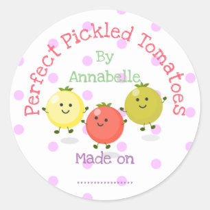 Cute pickled tomatoes cartoon illustration label