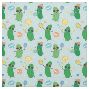 Cute Pickles playing Pickleball Fabric