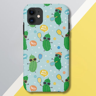 Cute Pickles playing Pickleball on light blue Case-Mate iPhone Case