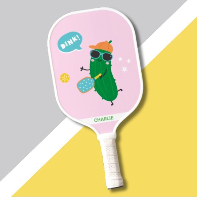 Cute Pickles playing Pickleball Pink Pickleball Paddle (Creator Uploaded)