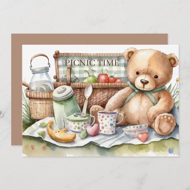 cute picnic bears add text  invitation (Front/Back)