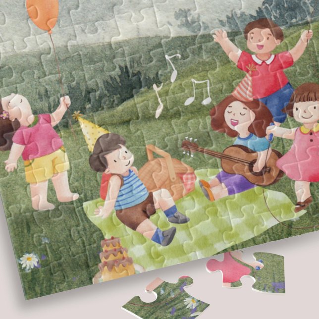 Cute Picnic Birthday Kids Girl Party Favour Jigsaw Puzzle (Creator Uploaded)