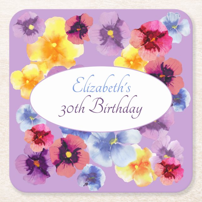 Cute Picnic Garden Party Colourful Floral Birthday Square Paper Coaster (Front)