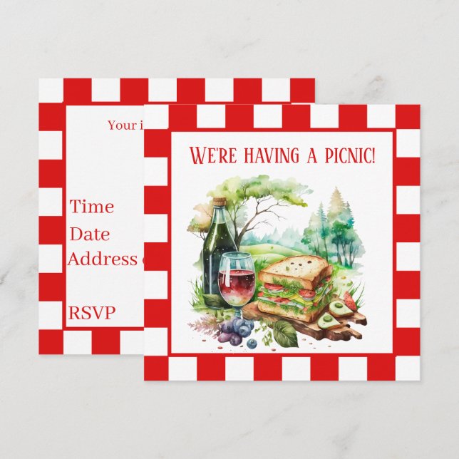 cute picnic scene party  invitation (Front/Back)
