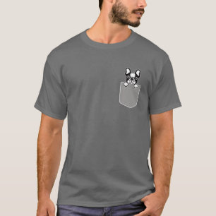 Cute Pied French Bulldog Dog In Pocket Dogs Lover T-Shirt