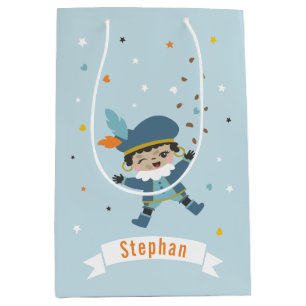 Cute Pietje with name and pepernoten Medium Gift Bag